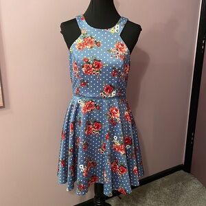 Blue Dress with Polka Dots & Flowers Size 11